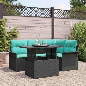 Set Divano da Giardino 5 pz Nero polyrattan