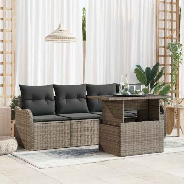Set Divano da Giardino 5 pz Grigio Poly Rattan