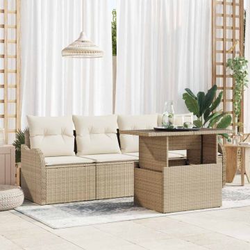 Set Divano da Giardino 5 pz Beige Poly Rattan