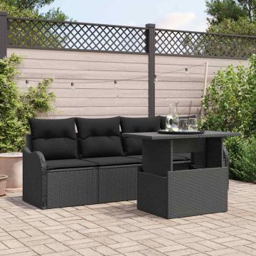 Set Divano da Giardino 5 pz Nero Poly Rattan