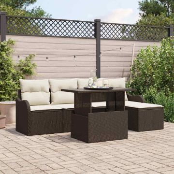 Set da esterno 6 pz Marrone Poly Rattan