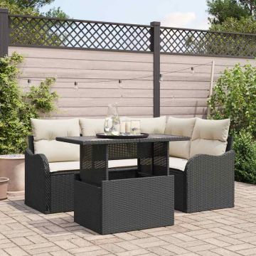 Set da pranzo per esterni 5 pz Nero Poly Rattan