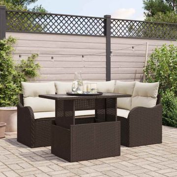 Set da pranzo per esterni 5 pz Marrone Poly Rattan