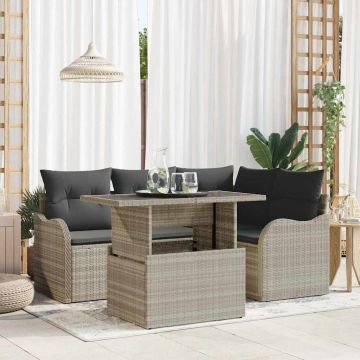 Set da pranzo per esterni 5 pz Grigio chiaro Poly Rattan