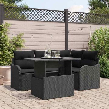 Set da pranzo per esterni 5 pz Nero Poly Rattan
