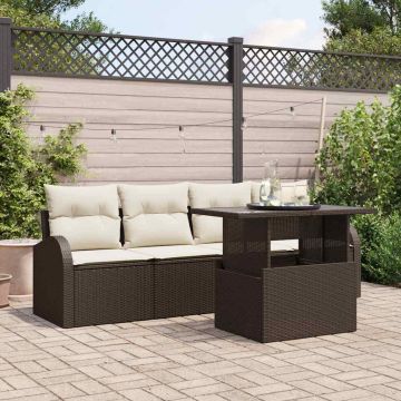 Set Divano da Giardino 5 pz Marrone Poly Rattan