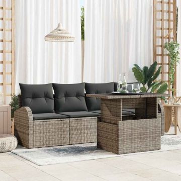 Set Divano da Giardino 5 pz Grigio Poly Rattan