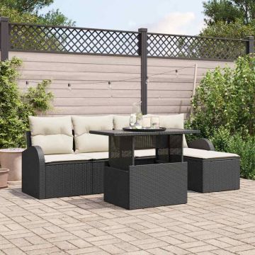 Set Divano da Giardino 6 pz Nero polyrattan