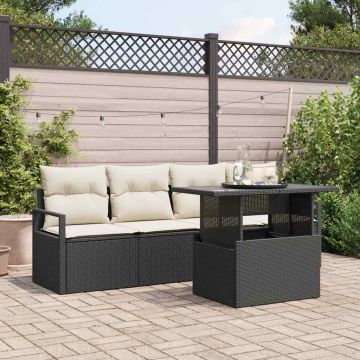 Set Divano da Giardino 5 pz 4-Numero di posti Nero e Crema