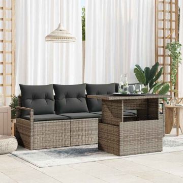 Set Divano da Giardino 5 pz 4-Numero di posti Grigio polyrattan