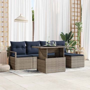 Set Divano da Giardino 6 pz Grigio e Blu Navy polyrattan