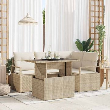 Set Divano da Giardino 5 pz 4-Numero di posti Beige e Crema