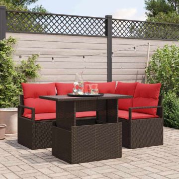 Set Divano da Giardino 5 pz 4-Numero di posti Marrone e Rosso