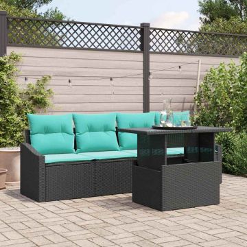 Set Divano da Giardino 5 pz 4-Numero di posti Nero e Blu