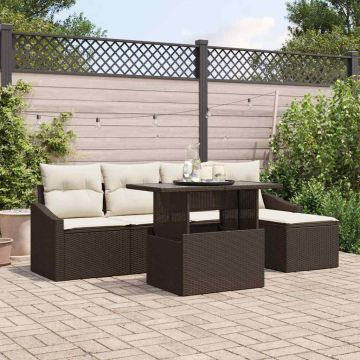 Set Divano da Giardino 6 pz Marrone e Crema polyrattan