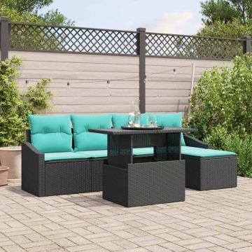 Set Divano da Giardino 6 pz Nero e Blu polyrattan