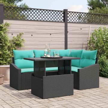 Set Divano da Giardino 5 pz Nero e Blu polyrattan