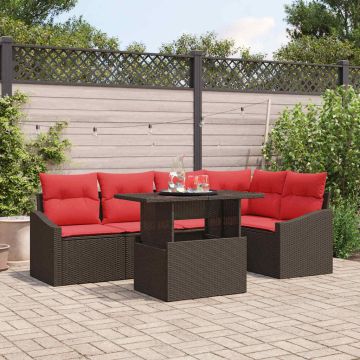 Set Divano da Giardino 6 pz Marrone e Rosso polyrattan