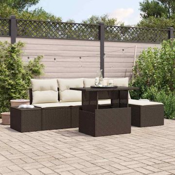 Set Divano da Giardino 6 pz Marrone e Crema polyrattan