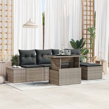 Set Divano da Giardino 6 pz Grigio polyrattan