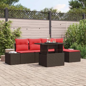 Set Divano da Giardino 6 pz Marrone e Rosso polyrattan
