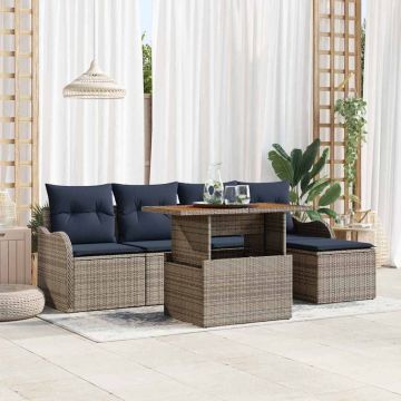 Set Divano da Giardino 6 pz Grigio e Blu Navy polyrattan