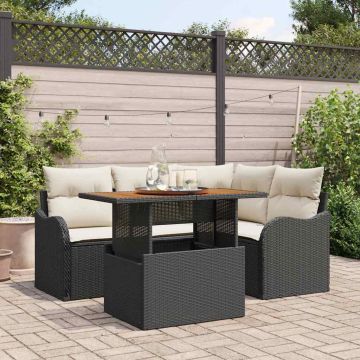 Set Divano da Giardino 5 pz 4-Numero di posti Nero e Crema