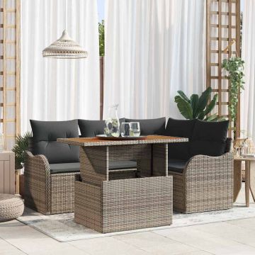 Set Divano da Giardino 5 pz 4-Numero di posti Grigio polyrattan