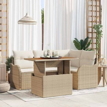 Set Divano da Giardino 5 pz 4-Numero di posti Beige e Crema