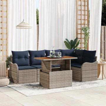 Set Divano da Giardino 6 pz 5-Numero di posti Grigio e Blu Navy