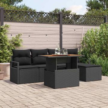 Set Divano da Giardino 6 pz Nero polyrattan