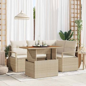 Set Divano da Giardino 5 pz 4-Numero di posti Beige e Crema