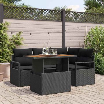 Set Divano da Giardino 5 pz 4-Numero di posti Nero e Marrone