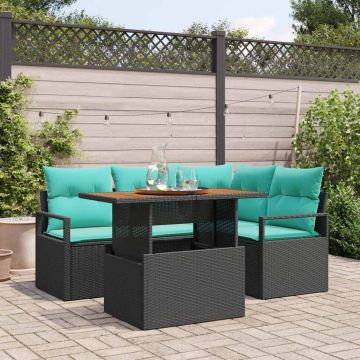 Set Divano da Giardino 5 pz 4-Numero di posti Nero e Teal