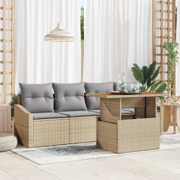 Set Divano da Giardino 5 pz Beige Poly Rattan