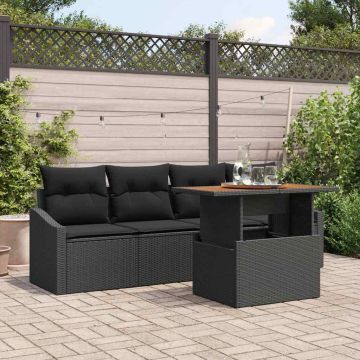 Set Divano da Giardino 5 pz Nero Poly Rattan