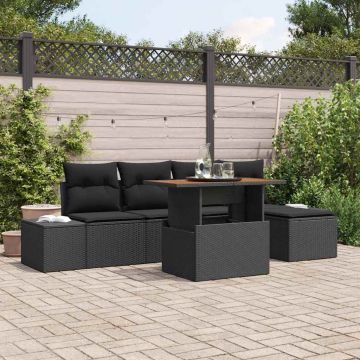 Set Divano da Giardino 6 pz Nero polyrattan