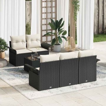 Set Divano da Giardino 6 pz 5-Numero di posti Nero e Crema