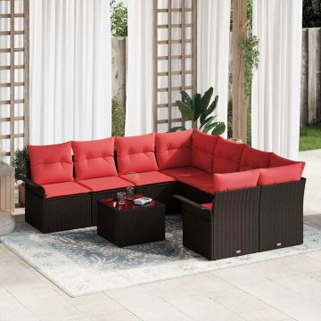 Set Divano da Giardino 9 pz Beige e Rosso polyrattan