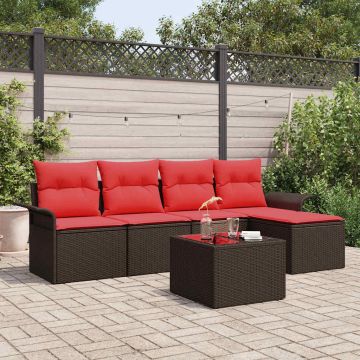 Set Divano da Giardino 6 pz Marrone polyrattan