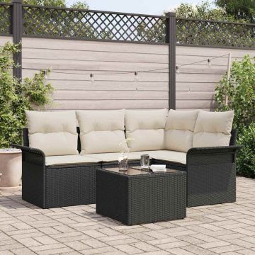 Set Divano da Giardino 5 pz Nero polyrattan
