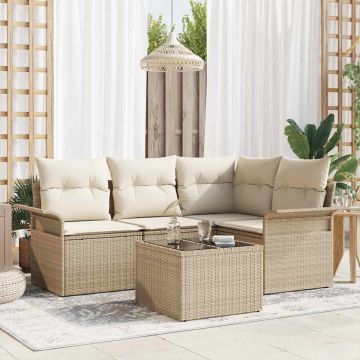 Set Divano da Giardino 5 pz Beige polyrattan