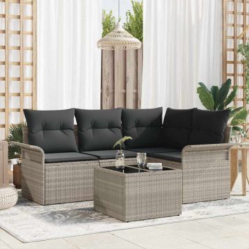 Set Divano da Giardino 5 pz Grigio chiaro polyrattan