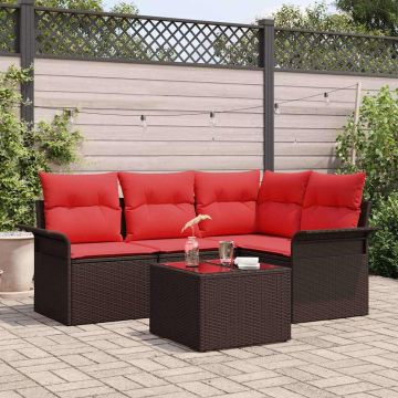 Set Divano da Giardino 5 pz Marrone polyrattan