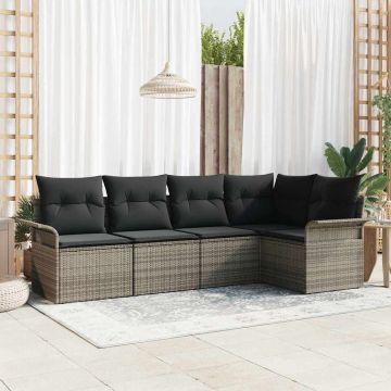 Set Divano da Giardino 5 pz Grigio polyrattan