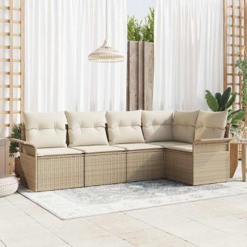 Set Divano da Giardino 5 pz Beige polyrattan