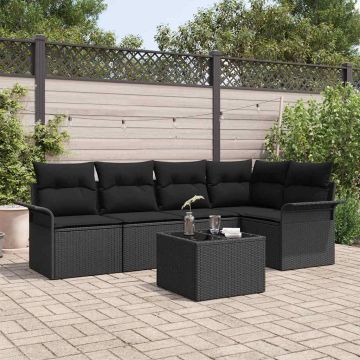 Set Divano da Giardino 6 pz Nero polyrattan