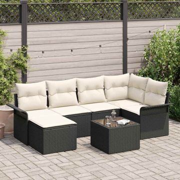 Set Divano da Giardino 7 pz Nero polyrattan