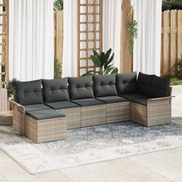 Set Divano da Giardino 7 pz Grigio chiaro polyrattan