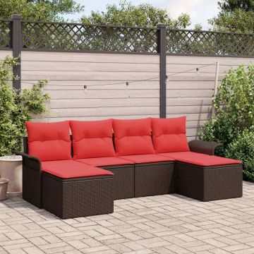 Set Divano da Giardino 6 pz Marrone Poly Rattan